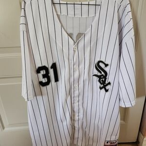 Majestic White and Black Pinstripe Jersey